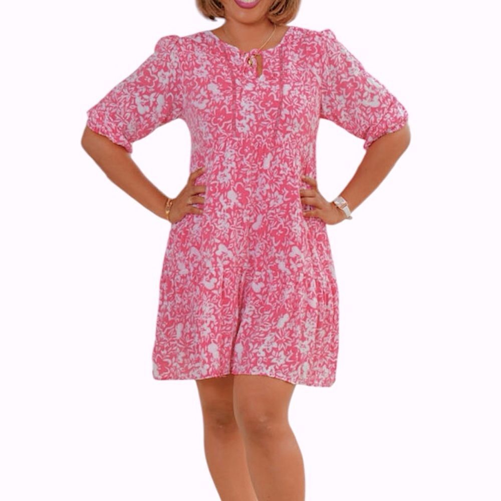 NWT Marissa Olivia Floral Balloon Sleeve Dress Pink White Medium